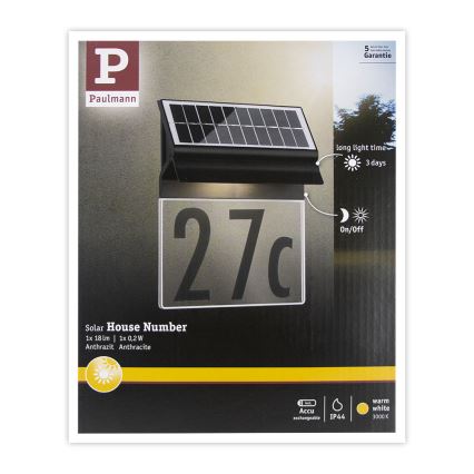 Paulmann 94694 - LED/0,2W IP44 Solarna hišna številka NEDA 3,7V 1800 mAh