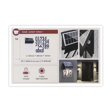 Paulmann 94694 - LED/0,2W IP44 Solarna hišna številka NEDA 3,7V 1800 mAh