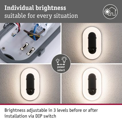 Paulmann 94958 - LED/18,5W IP65 Zatemnljivo zunanje stensko svetilo s senzorjem gibanja in mraka ELUNOR 230V 2200/3000/4000K antracit