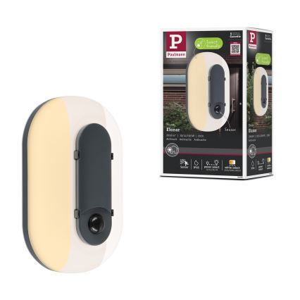 Paulmann 94958 - LED/18,5W IP65 Zatemnljivo zunanje stensko svetilo s senzorjem gibanja in mraka ELUNOR 230V 2200/3000/4000K antracit