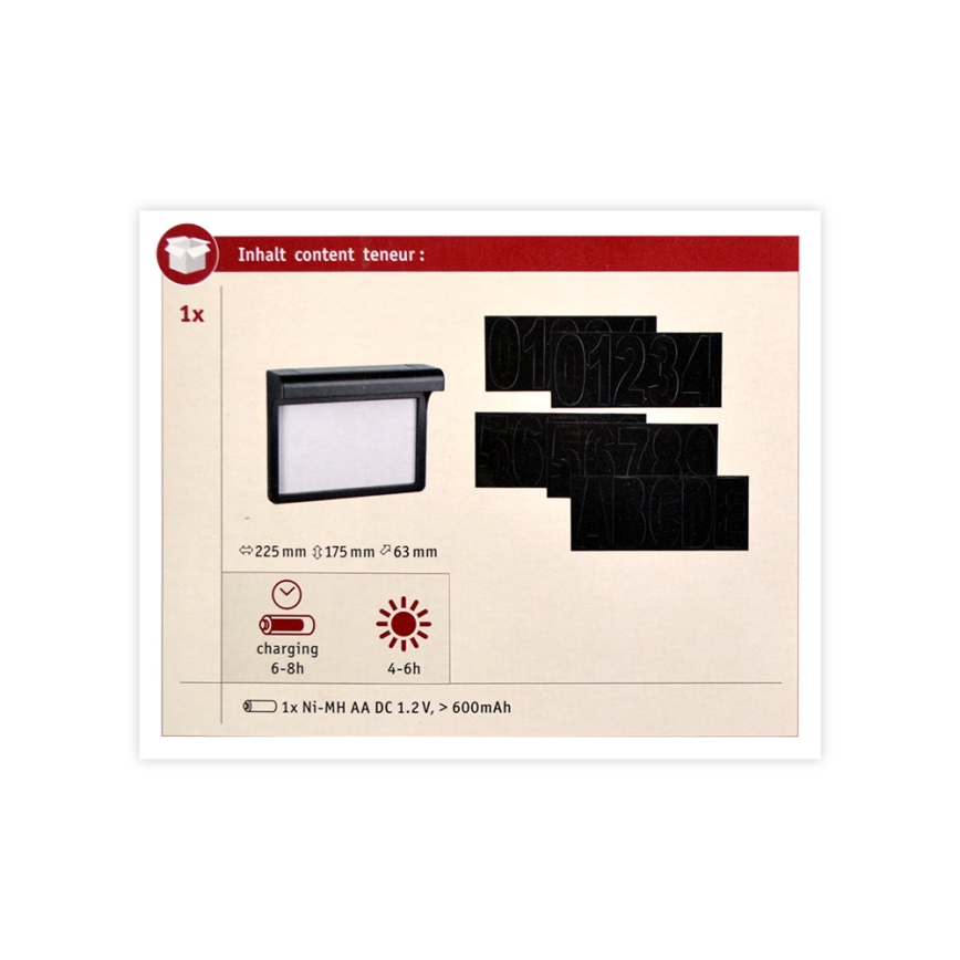 Paulmann 95388 - LED/0,05W IP44 Solarna hišna številka s senzorjem DAYTON 4,8V