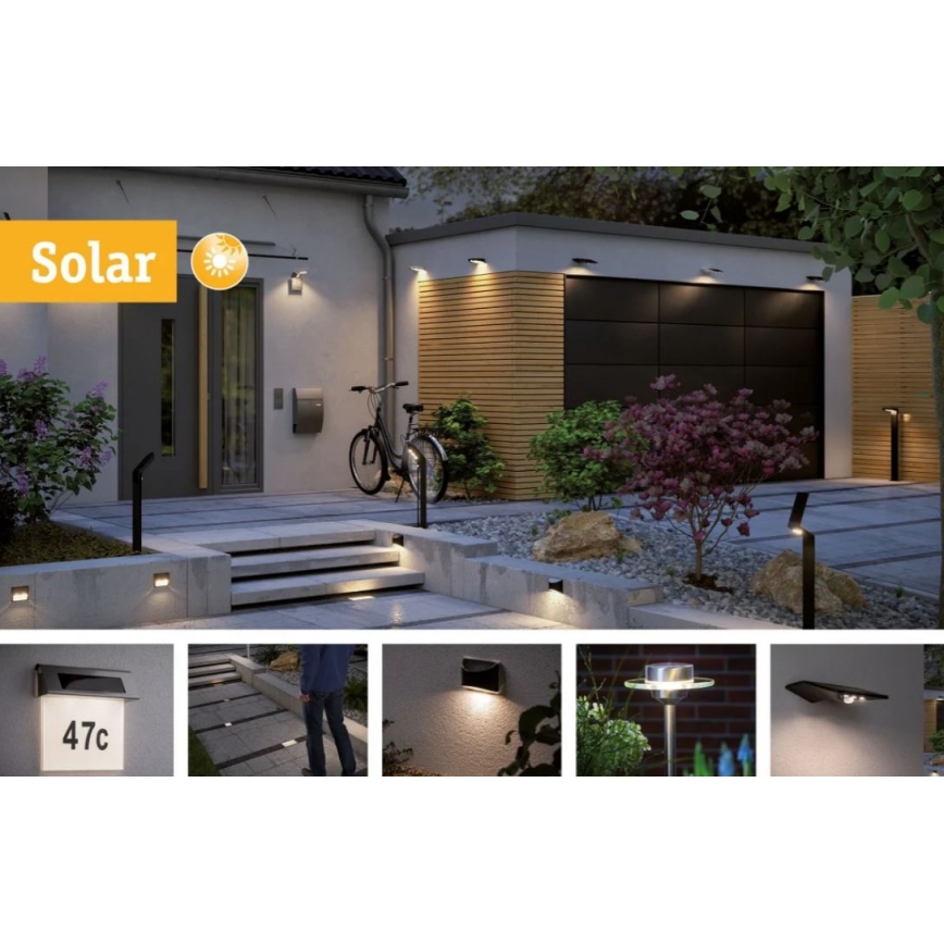 Paulmann 95393 - LED/4W IP44 Zatemnitvena solarna stenska svetilka s senzorjem SOLVEIG 3,7V 2000 mAh