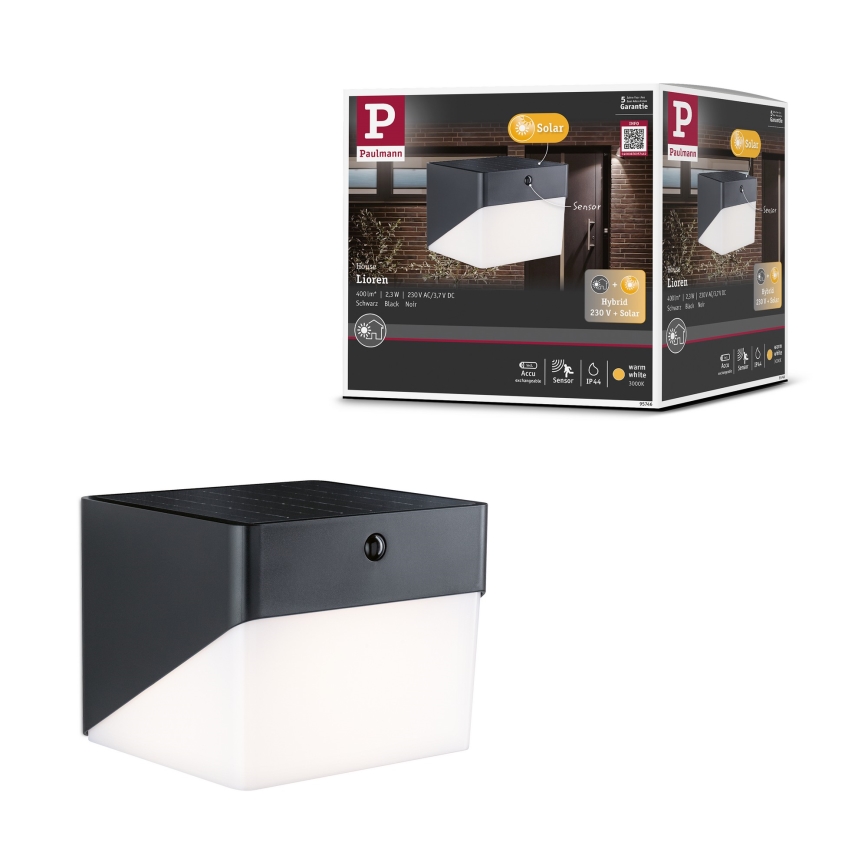 Paulmann 95746 - LED/2,3W IP44 sončno stensko svetilo s senzorjem EILEEN 3,7/230V 4000 mAh črna