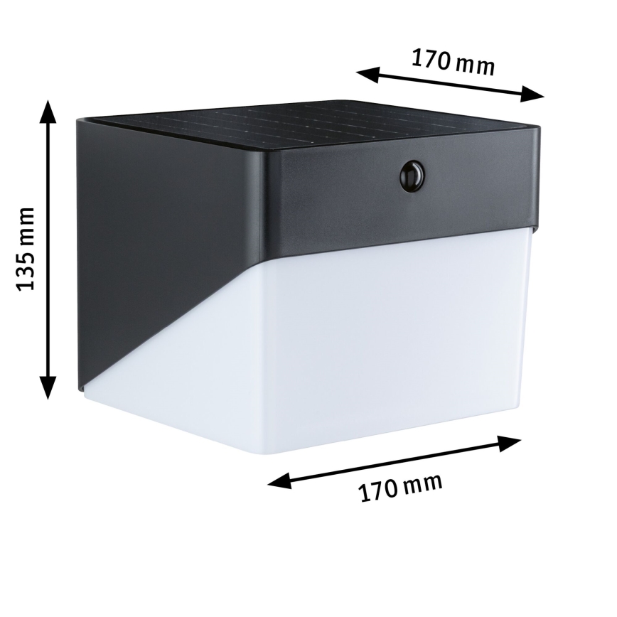 Paulmann 95746 - LED/2,3W IP44 sončno stensko svetilo s senzorjem EILEEN 3,7/230V 4000 mAh črna