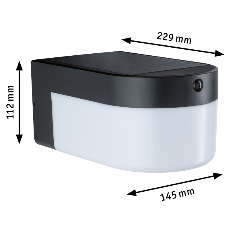 Paulmann 95747 - LED/2,3W IP44 Sončna stenska svetilka s senzorjem CALYNE 3,7/230V 4000 mAh črna