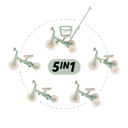 PETITE&MARS - Otroški tricikel 5 v 1 TURBO LIMITED Green Twist