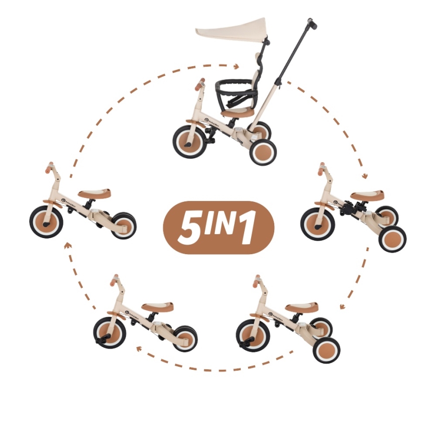 PETITE&MARS - Otroški tricikel 5 v 1 TURBO PLUS Desert Sand