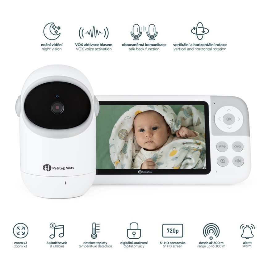 PETITE&MARS - Otroški video monitor EVE 5.0, 3,8 V, 3050 mAh