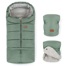 PETITE&MARS - SET Otroška spalna vreča 3v1 JIBOT + zimske rokavičke za voziček JASIE zelena
