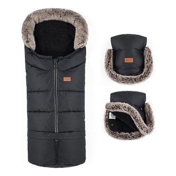 PETITE&MARS - SET Otroška spalna vreča 4v1 ARCTIC + rokavičke za voziček Forever Black