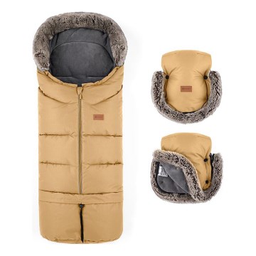 PETITE&MARS - SET Otroška spalna vreča 4v1 ARCTIC + rokavičke za voziček FURRY Elegant Caramel