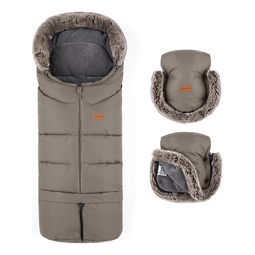 PETITE&MARS - SET Otroška spalna vreča 4v1 ARCTIC + rokavičke za voziček FURRY Mocha Mousse