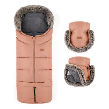PETITE&MARS - SET Otroška spalna vreča 4v1 ARCTIC + rokavičke za voziček FURRY Pastel Peach