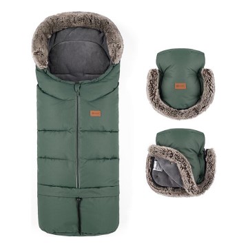 PETITE&MARS - SET Otroška spalna vreča 4v1 ARCTIC + rokavičke za voziček FURRY Veritable Khaki