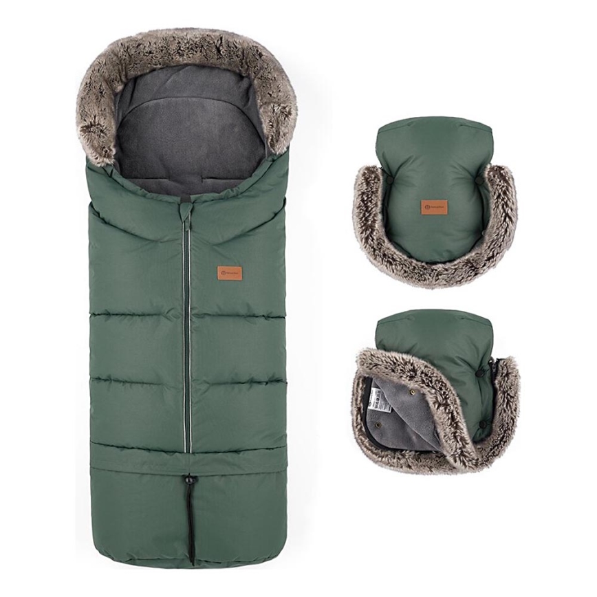 PETITE&MARS - SET Otroška spalna vreča 4v1 ARCTIC + rokavičke za voziček FURRY Veritable Khaki