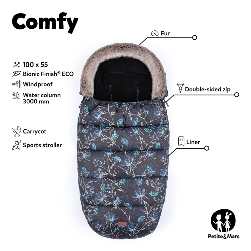 PETITE&MARS - SET Otroška spalna vreča 4v1 COMFY + rokavičke za voziček FURRY Elegant Caramel
