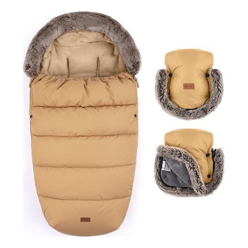 PETITE&MARS - SET Otroška spalna vreča 4v1 COMFY + rokavičke za voziček FURRY Elegant Caramel