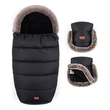PETITE&MARS - SET Otroška spalna vreča 4v1 COMFY + rokavičke za voziček FURRY Forever Black
