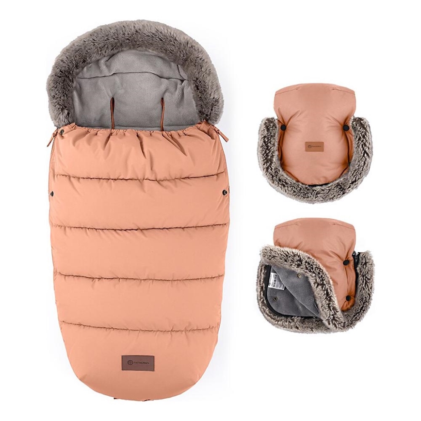 PETITE&MARS - SET Otroška spalna vreča 4v1 COMFY + rokavičke za voziček Pastel Peach