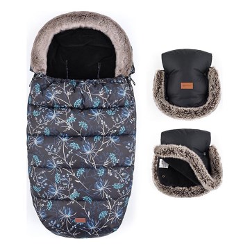 PETITE&MARS - SET Otroška spalna vreča 4v1 COMFY Stylish Beauty + rokavičke za voziček FURRY Forever Black
