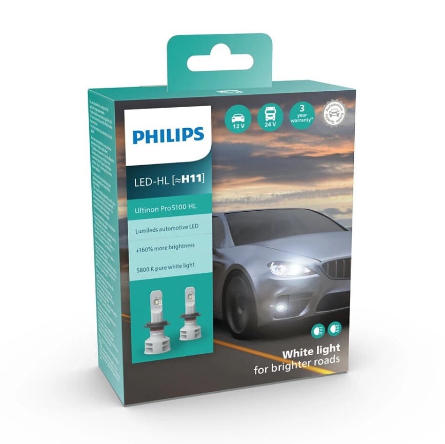 Philips 11362U51X2 - SET 2xLED Avto žarnica Ultinon Pro5100 H11 PGJ19-2/12W/12/24V 5800K