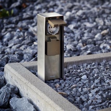 Philips 17108/47/16 - Zunanji stebriček z vtičnicami MYGARDEN ROCK 230V IP44 SCHUKO