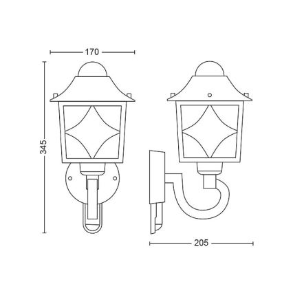 Philips - Zunanja stenska svetilka s senzorjem 1xE27/60W/230V IP44