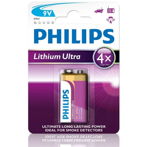 Philips 6FR61LB1A/10 - Litijeva baterija 6LR61 LITHIUM ULTRA 9V 600mAh