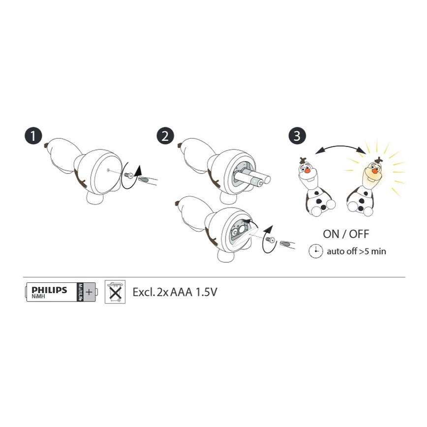 Philips 71768/08/16 - LED otroška svetilka FROZEN 1xLED/0,2W/2xAAA