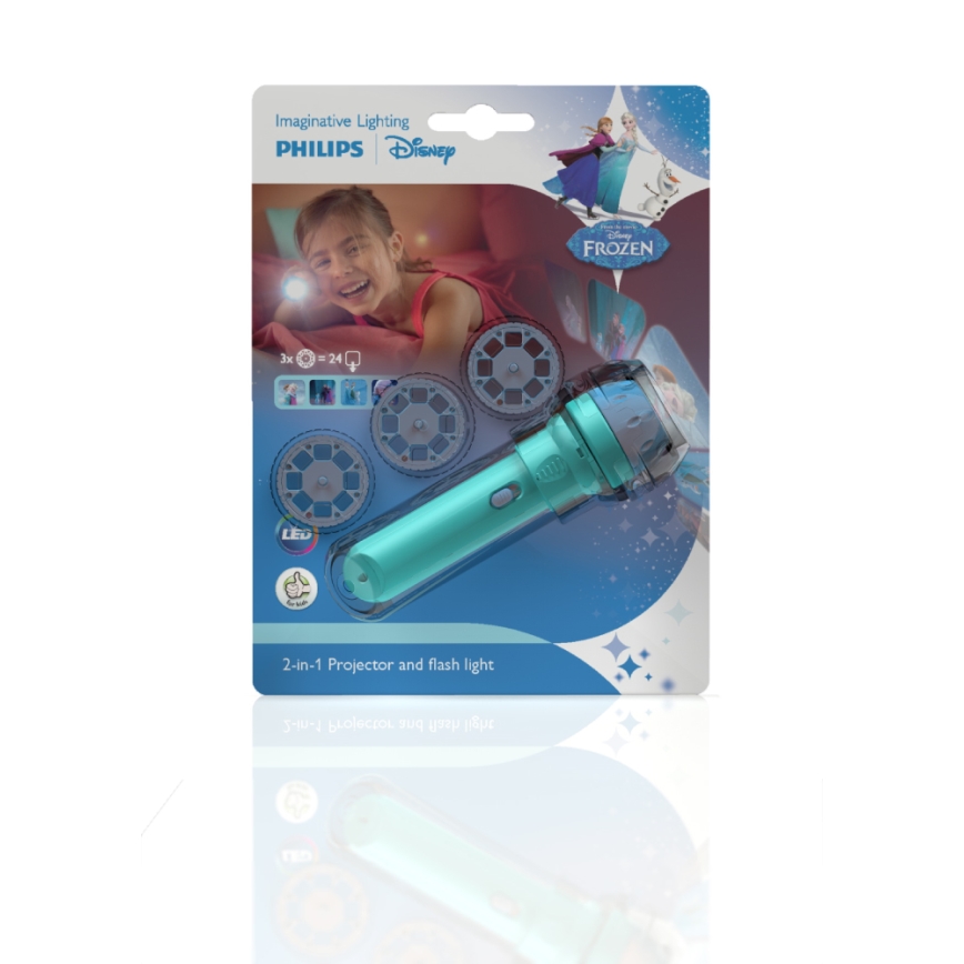 Philips 71788/08/16 - LED otroška baterijska svetilka in projektor DISNEY FROZEN 1xLED/3xLR44