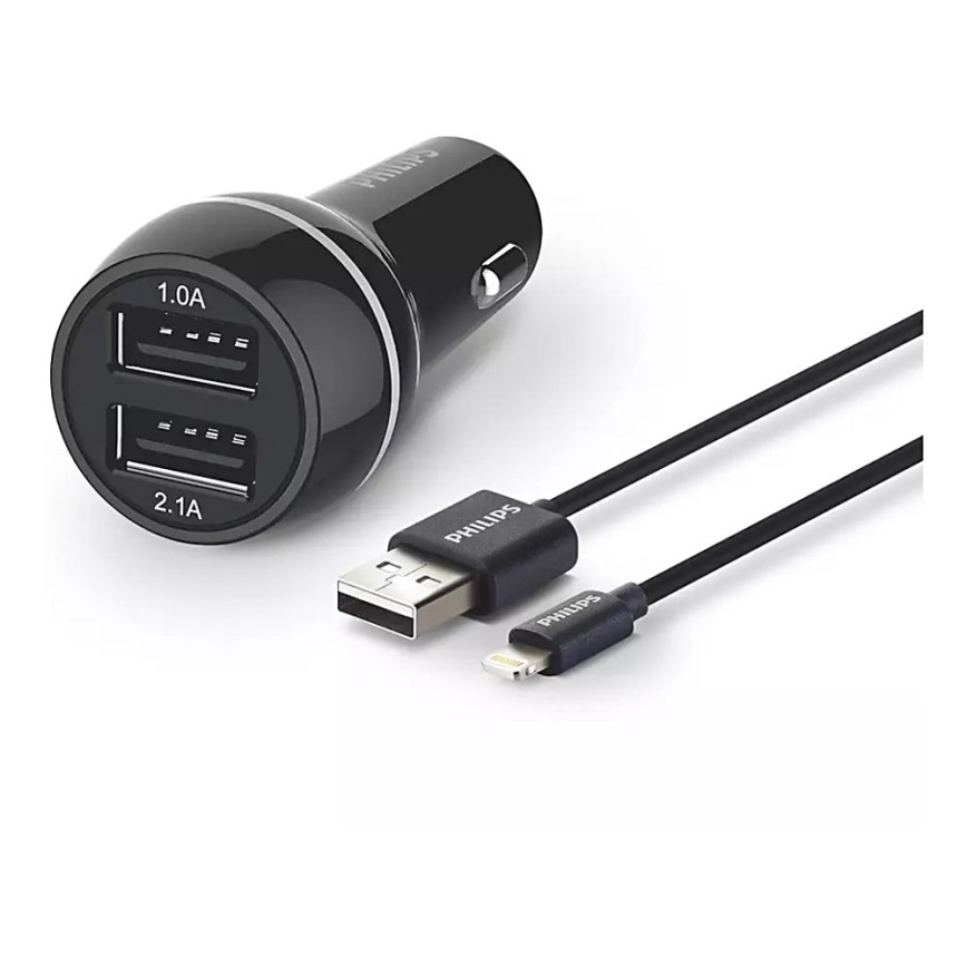 Philips DLP2357V/10 - Avto polnilec 2xUSB/12V + kabel USB/lightning priključek