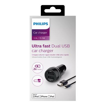 Philips DLP2357V/10 - Avto polnilec 2xUSB/12V + kabel USB/lightning priključek