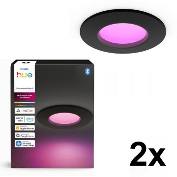 Philips - Komplet 2x LED RGBW z zatemnitvijo, vgradna kopalniška svetilka Hue SLIM LED/8,3W/230V 2000-6500K črna IP44
