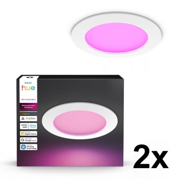 Philips - Komplet 2x zatemnjenih LED RGBW vgradnih stropnih svetilk za kopalnico Hue SLIM LED/12W/230V 2000-6500K bela IP44