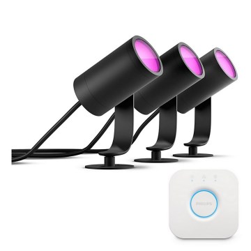 Philips - KOMPLET 3x LED RGB zatemnljivih reflektorjev Hue LILY LED/8W/230V 2200-6500K IP65 + Hue bridge