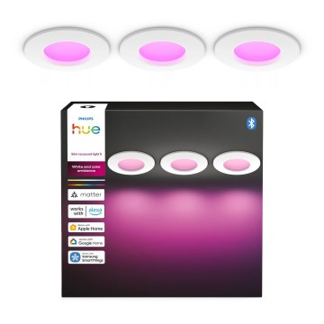 Philips - Komplet 3x LED RGBW zatemnljive vgradne kopalniške stropne svetilke Hue SLIM LED/8,3W/230V 1000-20000K bela P44