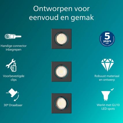Philips - Komplet 3x vgradna stropna svetilka PERIDOT 1xGU10/7W/230V črna