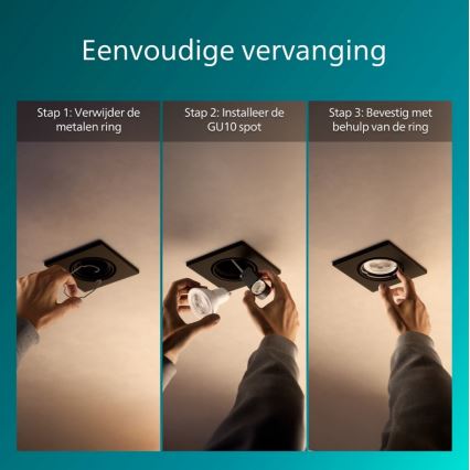 Philips - Komplet 3x vgradna stropna svetilka PERIDOT 1xGU10/7W/230V črna