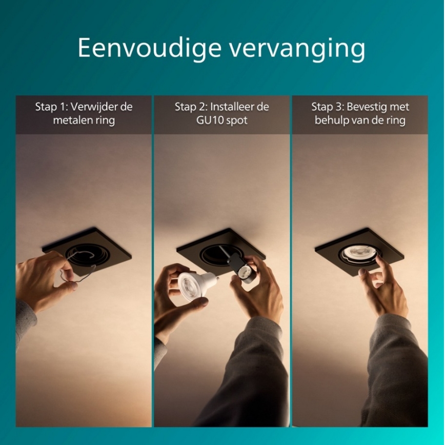 Philips - Komplet 3x vgradna stropna svetilka PERIDOT 1xGU10/7W/230V črna