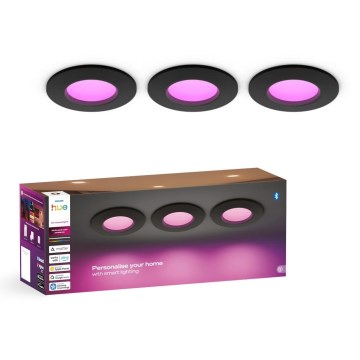 Philips - Komplet 3x vgradnih LED svetilk RGBW, zatemnjive, za kopalnico Hue SLIM LED/8,3W/230V 1000-20000K črna P44