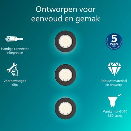Philips - Komplet 3x vgradnih stropnih svetilk PERIDOT 1xGU10/7W/230V črna