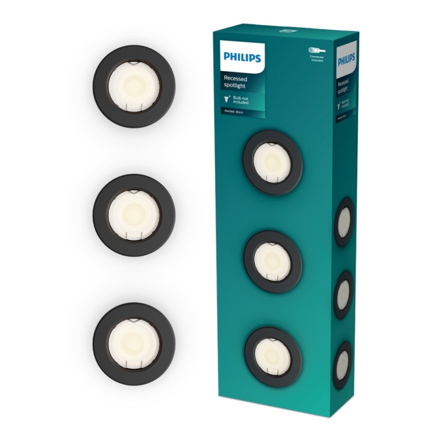 Philips - Komplet 3x vgradnih stropnih svetilk PERIDOT 1xGU10/7W/230V črna