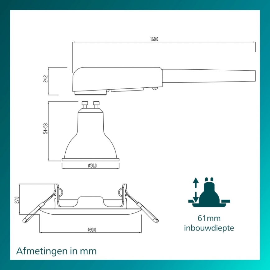 Philips - Komplet 3x vgradnih stropnih svetilk PERIDOT, 1xGU10/7W/230V, srebrna