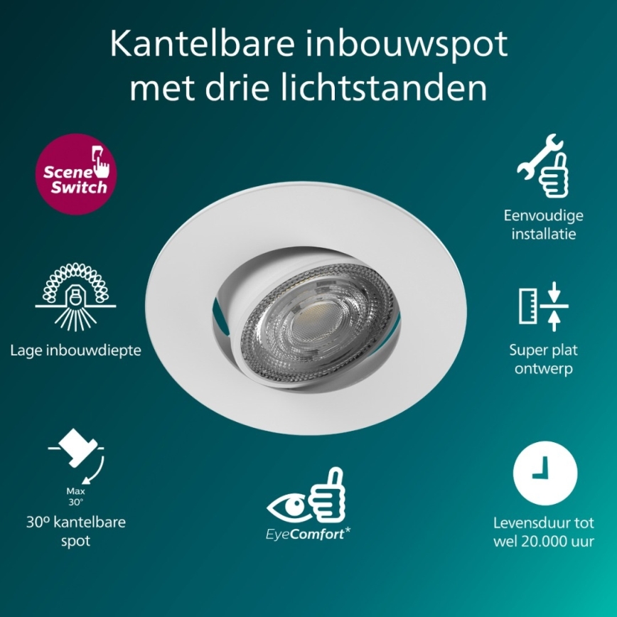 Philips - Komplet 3x zatemnljivih vgradnih LED-svetilk CILANTRO LED/5W/230V 4000K bela