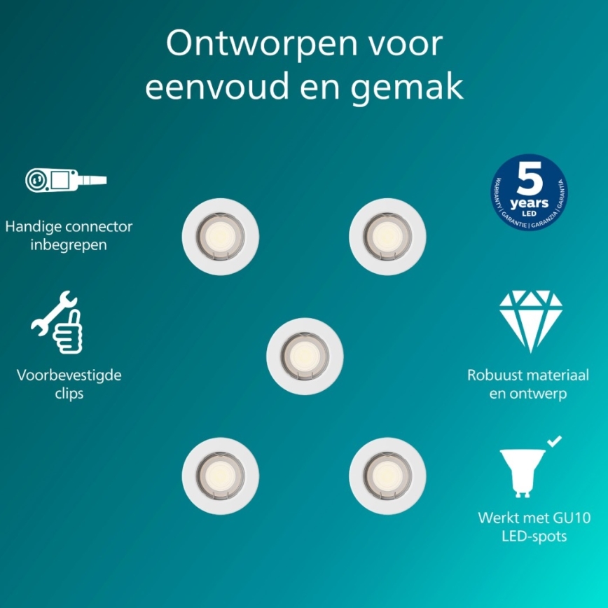 Philips - komplet 5 vgradnih stropnih svetil PERIDOT 1xGU10/7W/230V bela