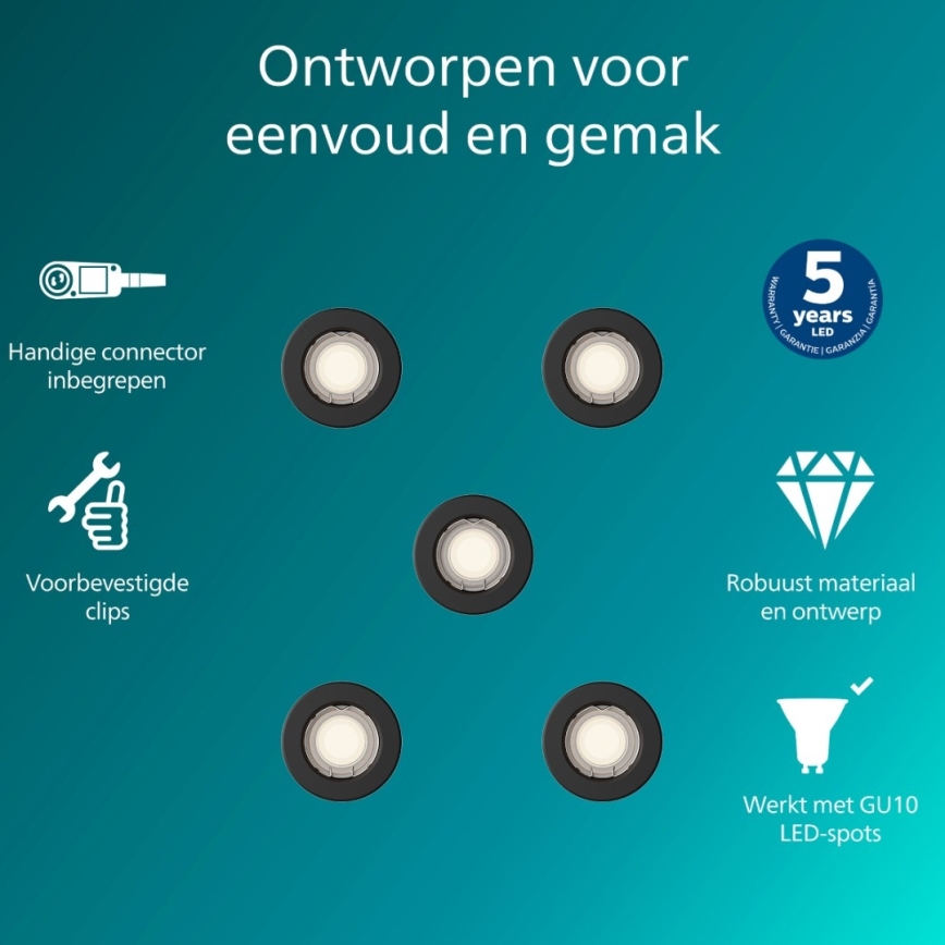 Philips - Komplet 5x vgradnih stropnih svetilk PERIDOT 1xGU10/7W/230V črna