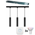Philips - LED RGBW lestenec na jekleni vrvici z možnostjo zatemnitve za šinski sistem EASYLINK HUE 3xGU10/4,7W/230V 2200-6500K 1m črna + Hue bridge