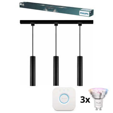 Philips - LED RGBW lestenec na jekleni vrvici z možnostjo zatemnitve za šinski sistem EASYLINK HUE 3xGU10/4,7W/230V 2200-6500K 1m črna + Hue bridge