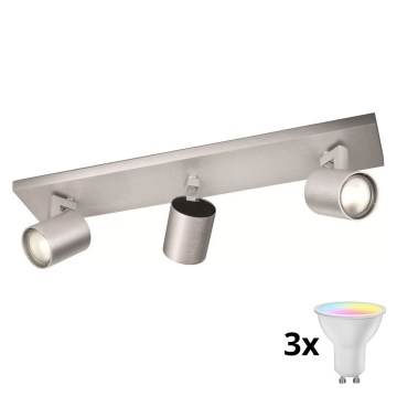 Philips - LED RGBW točkovna svetilka z možnostjo zatemnitve 3xGU10/4,8W/230V matni krom + daljinski upravljalnik