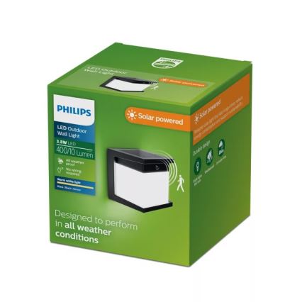 Philips - LED sončno stensko svetilo s senzorjem DIARA LED/3,8W/3,7V 800 mAh 2700K IP44 črno